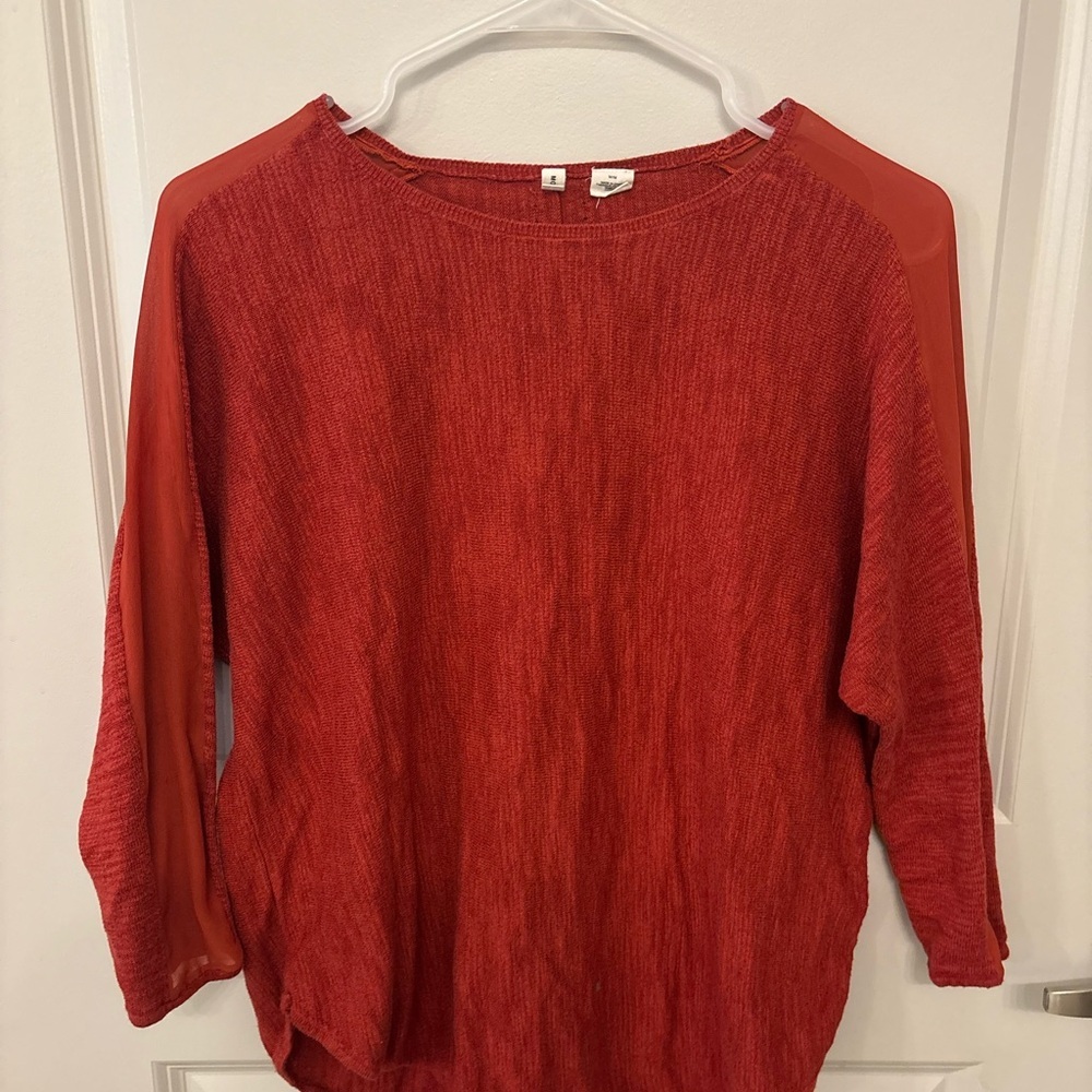 Moth Anthropologie red long sheer sleeve flowy blouse size M
